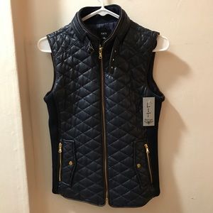 Quilted Faux Leather Navy Vest By Fate S